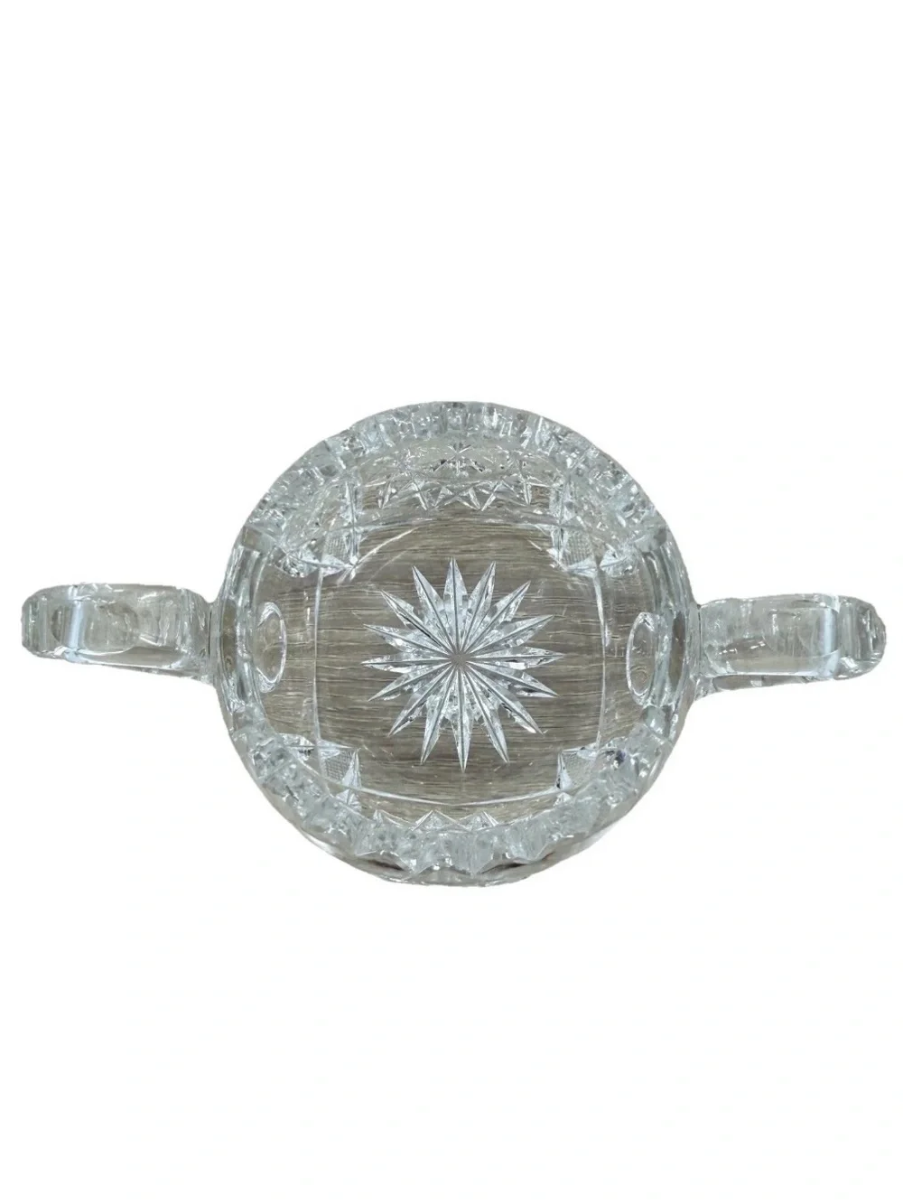 Antique American Brilliant Period Cut Glass Sugar Bowl Hobstar Sawtooth Crystal